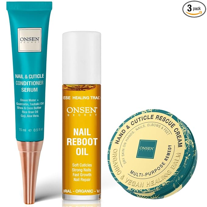 Onsen Nail & Cuticle Rescue Kit – Conditioner Serum, Repair Oil & Cuticle Balm by OnsenSecret