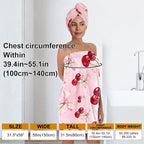 Women's Cherry Bow Shower Wrap and Hair Towel Set – Pink Quick Dry Microfiber - Image 3