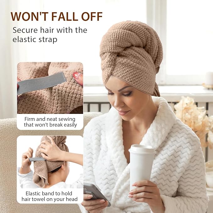 YFONG Large Hair Towel Wrap for Women, Super Absorbent Microfiber Hair Towel - Image 4