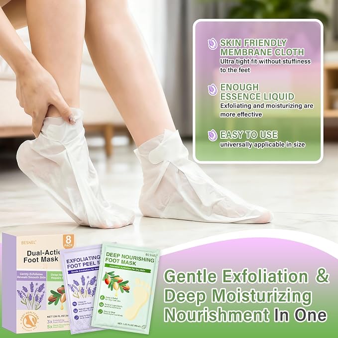 5Pack Moisturizing＆3Psck Foot Peeling Foot Mask, Hydrating Foot Masks Dry - Image 6