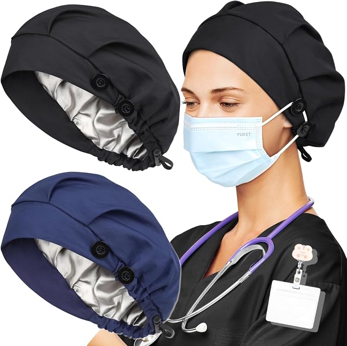 2 Pack Satin Lined Bouffant Scrub Caps - Image 5