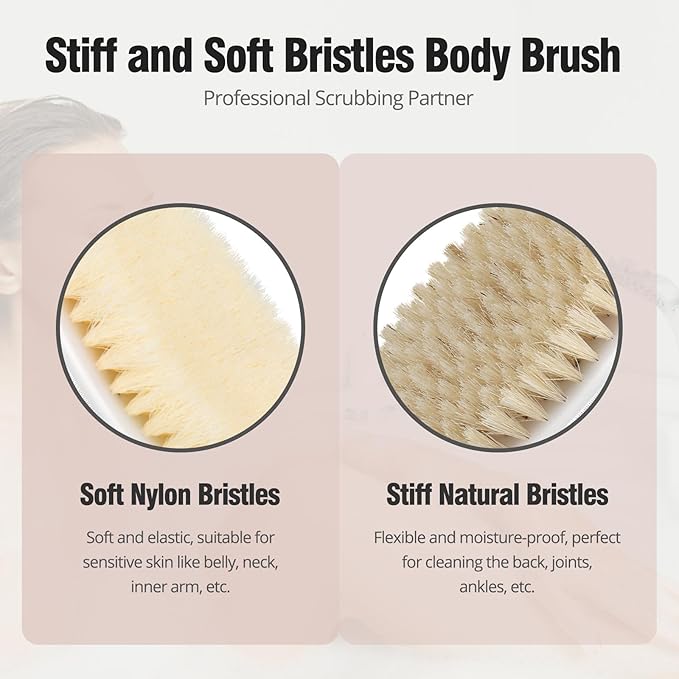 2 Pack Dry Brushing Body Brush, Natural and Soft Bristle Shower Brush - Image 4