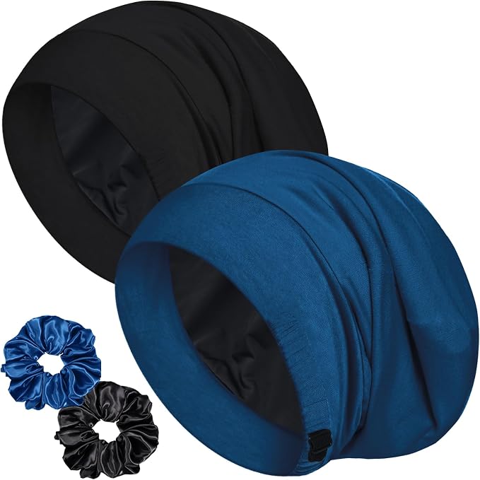 Sleep Cap Bonnet for Sleeping, Adjustable Cooling Ice Silk Lined Hair Bonnets by ROYBENS