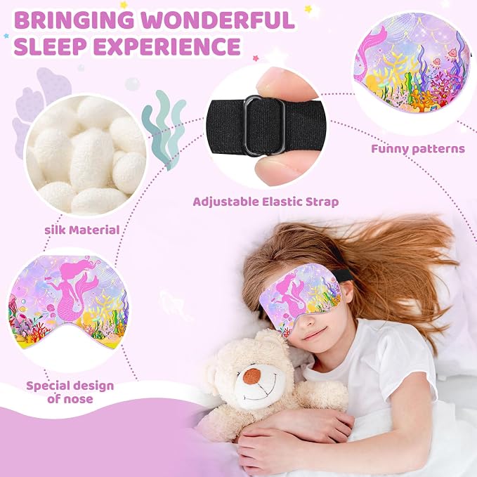 2 Pcs Sleep Mask for Kids Girls, Silk Eye Covers for Sleeping, Adjustable Strap - Image 2