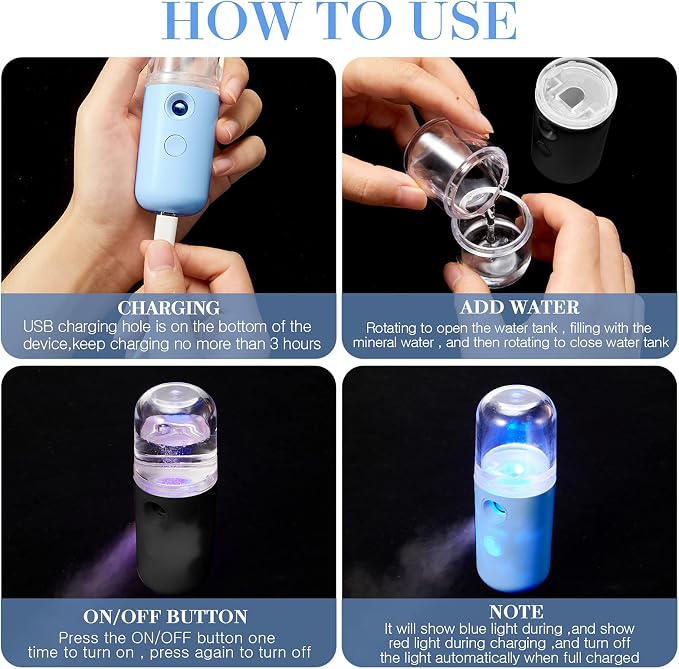 Honoson 2 Pack Nano Facial Mister Spray Bottle Handheld Humidifier Portable - Image 5