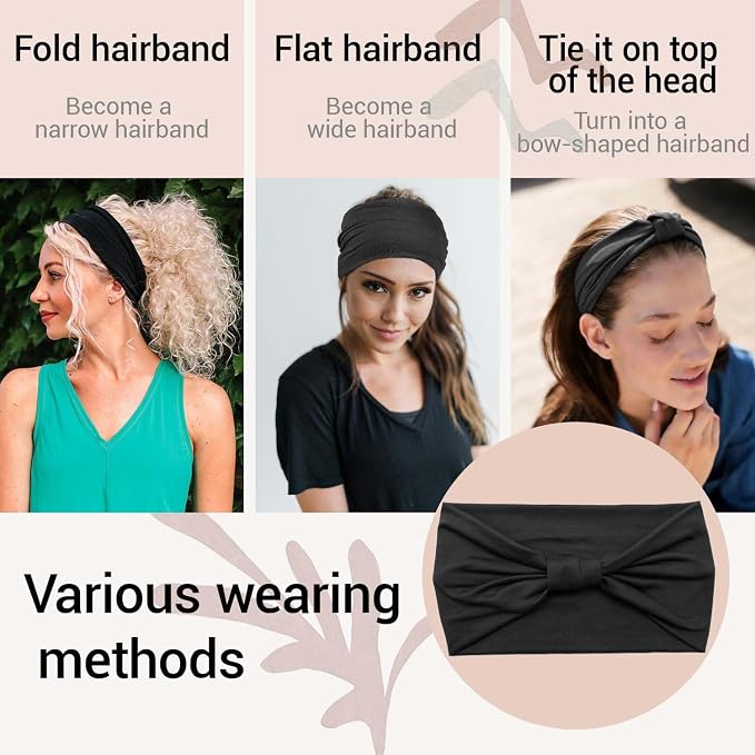 2 Pack Black Wide Headbands for Women - Image 5