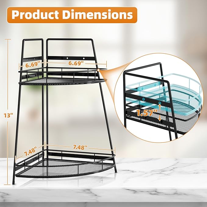 VITVITI 2 Tier Corner Bathroom Counter Organizer, Metal Bathroom Countertop - Image 2