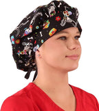 Sparkling EARTH Banded Bouffant Surgical Scrub Ponytail Working Caps and - Image 3
