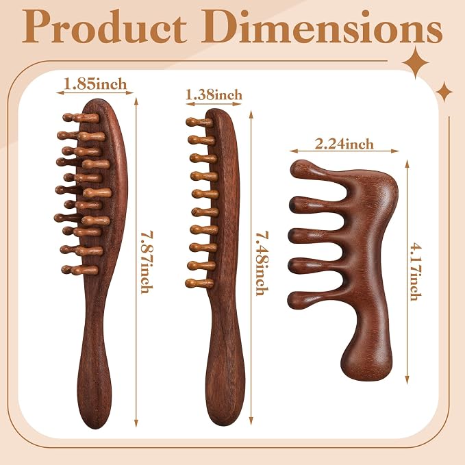 ProSuites 3 Pack Wooden Scalp Massager Tool, Long Handle Head Massage Scalp Loc - Image 3