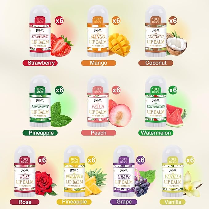 DMSKY Mini Lip Balm Bulk 60 Pack, Natural Lip Balm - Image 2