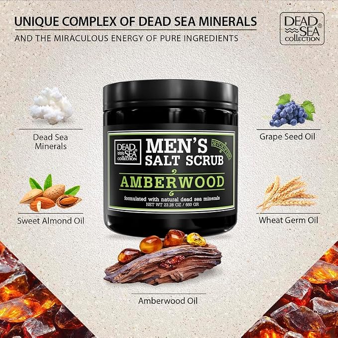 Salt Body Scrub Amberwood For Men – Moisturizes, Exfoliates & Nourishes Skin – - Image 2