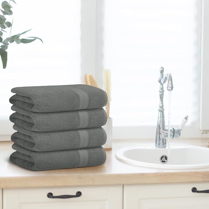 Avalon Towels Grey Bath Towels Set of 4 pcs, 100% Cotton Towel Absorbent and - Image 6