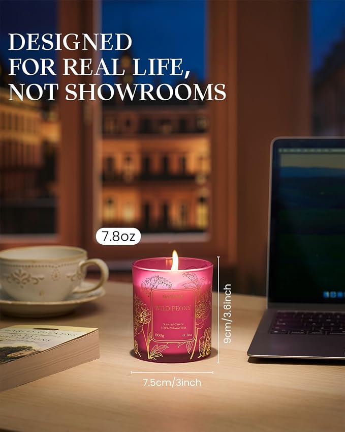 M&SENSE Wild Peony Floral Natural Soy Scented Candle, 7.8oz 42H Non-Toxic Long - Image 4