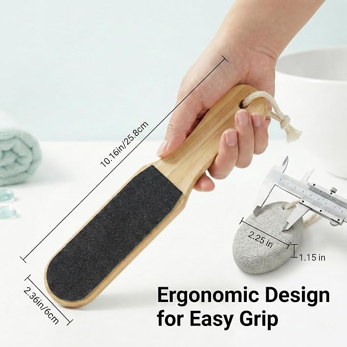 2-Piece Foot File and Pumice Stone Set, Wooden Callus Remover - Image 5