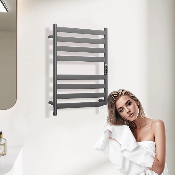 Heated Wall Mounted Electric Towel Warmer Rack, Timer & Temperature Control - Image 5