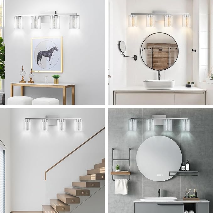 LED Modern Bathroom Light Fixtures Over Mirror, 4-Light Brushed Nickel Vanity - Image 7