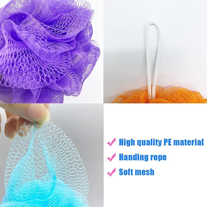 10 Pcs Bath Loofah Shower, Small Mesh Sponge Pouf Colorful Exfoliating Scrubber - Image 6