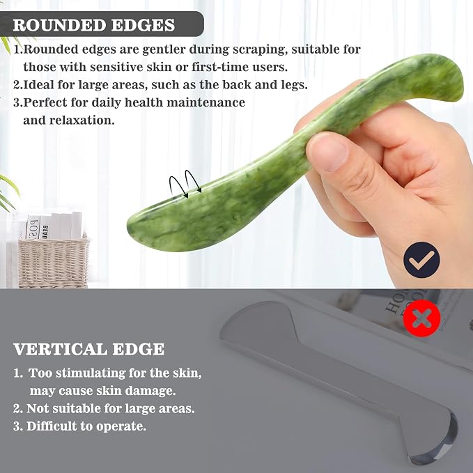 2 PCS Jade Stone Gua Sha Massage Tool, Large Guasha Muscle Scraper Tools Set - Image 6