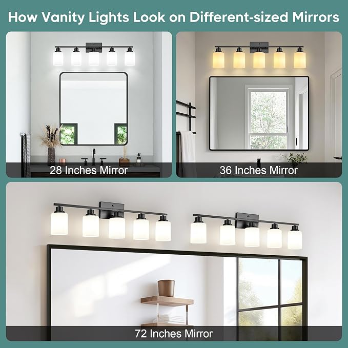 Ascher Bathroom Light Fixtures, 5-Light Vanity Light Over Mirror, Matte Black - Image 6