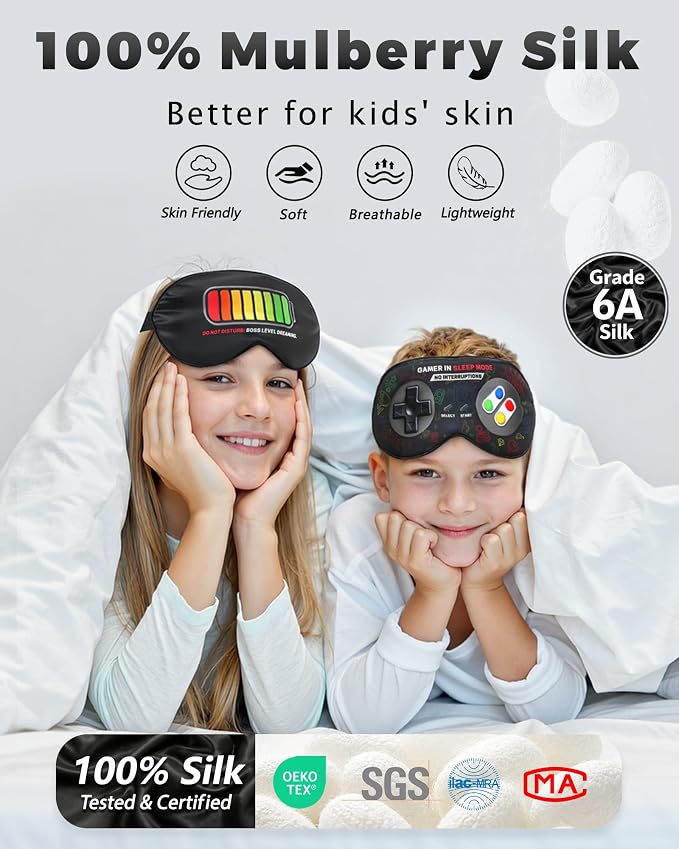 BeeVines 2 Pcs 100% Mulberry Silk Sleep Mask, Game Themed Eye Mask - Image 2