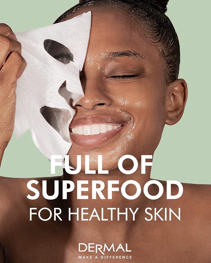DERMAL Super Food Face Masks Skincare- 12 Pack Facial Sheet Mask - Image 7