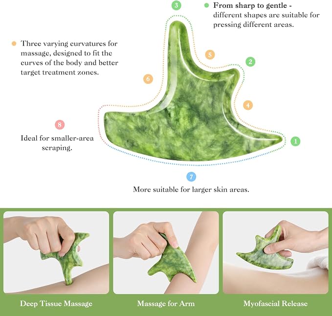 3 PCS Jade Stone Gua Sha Massage Tool Large Guasha Board - Image 4