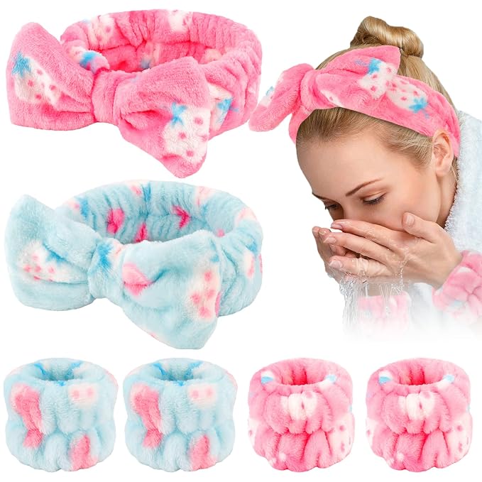 WHAVEL 6PCS Spa Headband and Wristbands Set, Face Wash Headband Wrist Bands by Whavel
