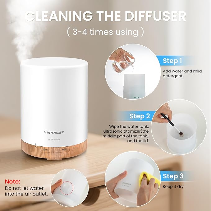 URPOWER 300ml Essential Oil Diffuser Ultrasonic Air Humidifier AUTO Shut Off - Image 5