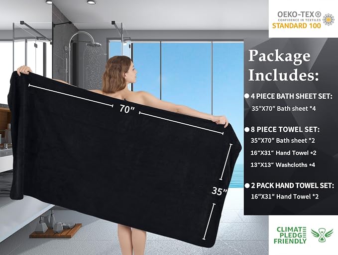 Extra Large Bath Sheet Set of 4, Ultra Soft Fluffy Towel, 35”x 70”Oversized - Image 3