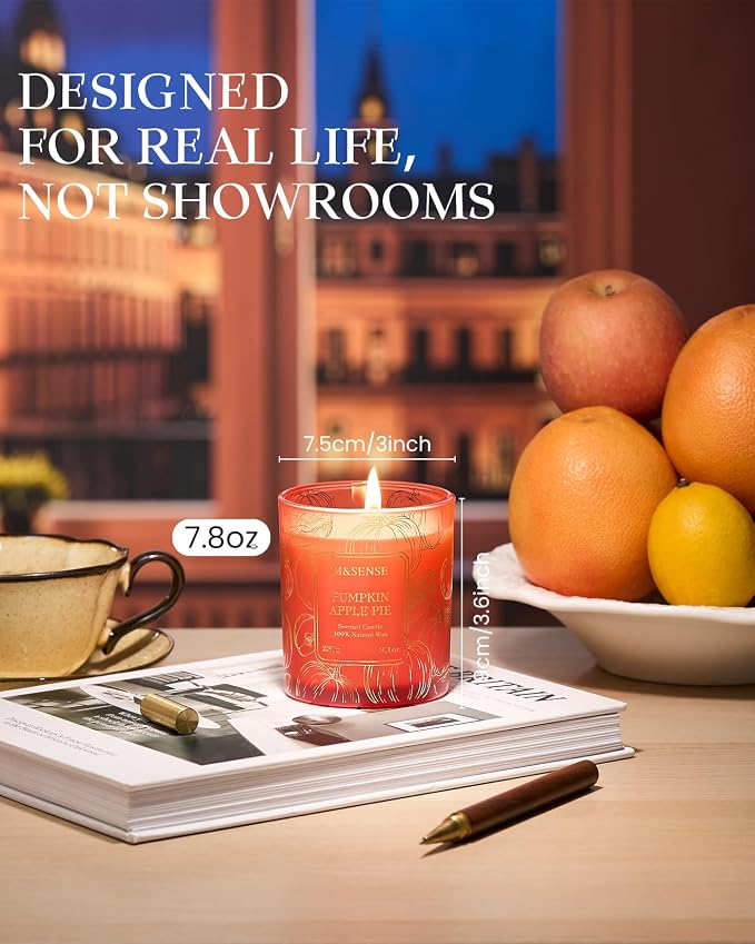 M&SENSE Pumpkin Apple Pie Scented Candles, 8.1oz 42-Hour Slow Burning Soy - Image 4