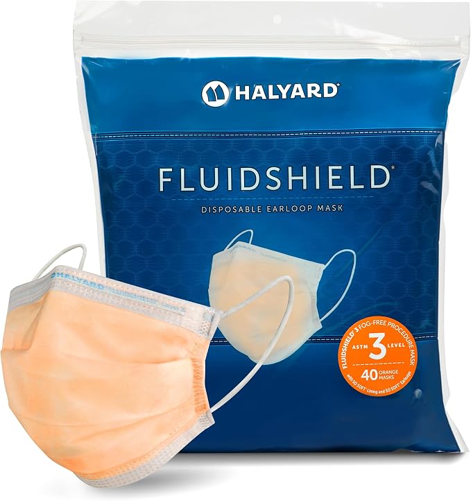 HALYARD FLUIDSHIELD level 3 Disposable Procedure Mask w/SO SOFT Lining/Earloops by HALYARD