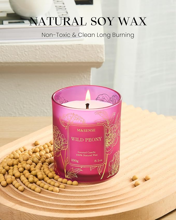M&SENSE Wild Peony Floral Natural Soy Scented Candle, 7.8oz 42H Non-Toxic Long - Image 3