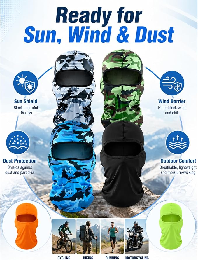 SATINIOR 6 Pcs Ski Mask Cover Balaclava Full Face Mask Summer Face Cover UV - Image 3