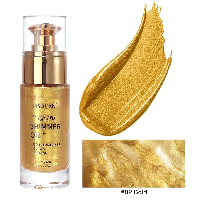 Liyalan Shimmer Body Oil 5 Color Options 1.0 fl.oz Face Glow Pearl Highlighter - Image 9