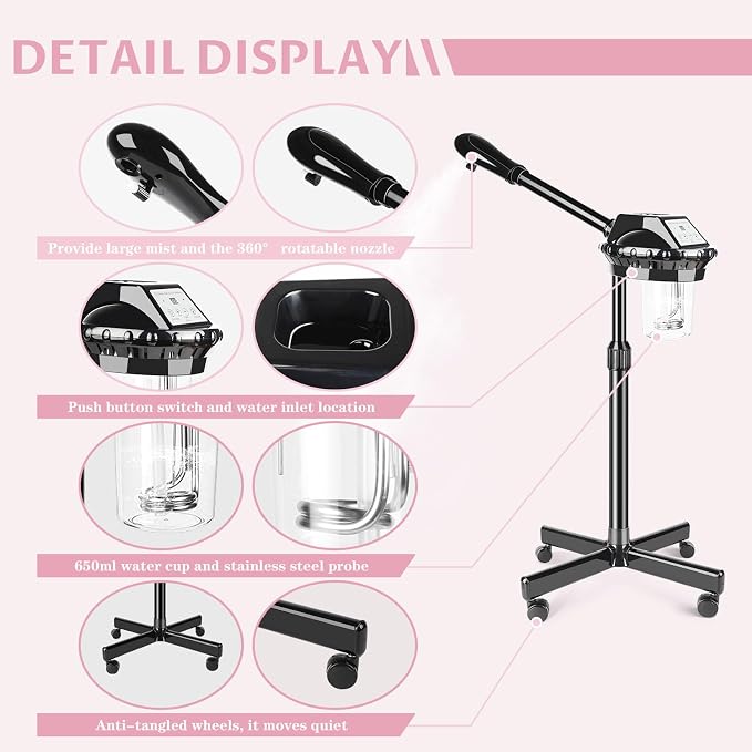 Professional Facial Steamer, Facial Steamer on Wheels - Image 2
