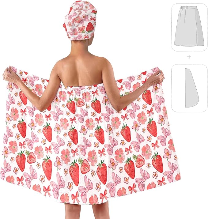 Women’s Strawberry & Bow Bath Wrap Set - Image 2