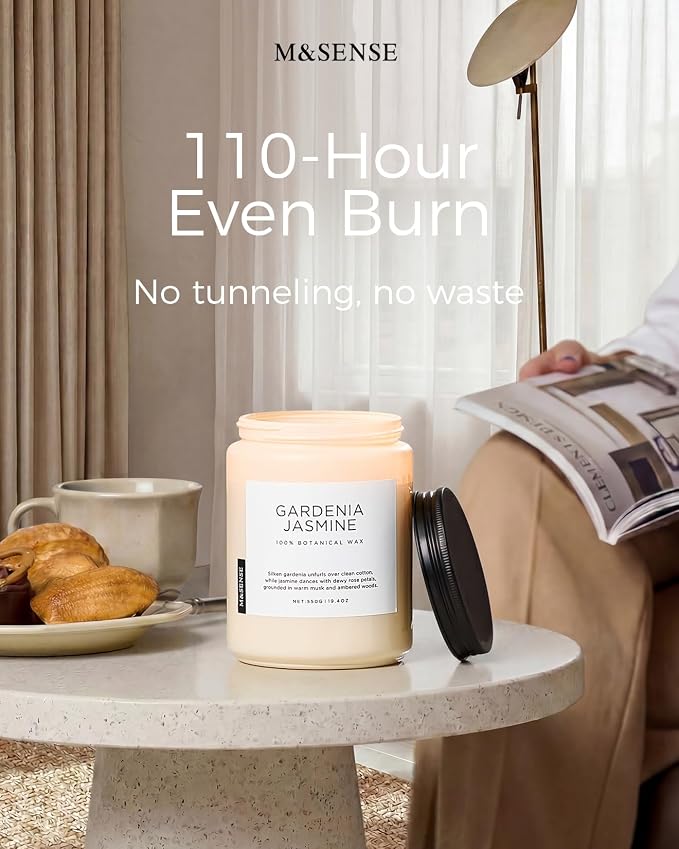 M&SENSE Large Gardenia Jasmine Scented Candles, 19.4oz Natural Soy Wax - Image 6