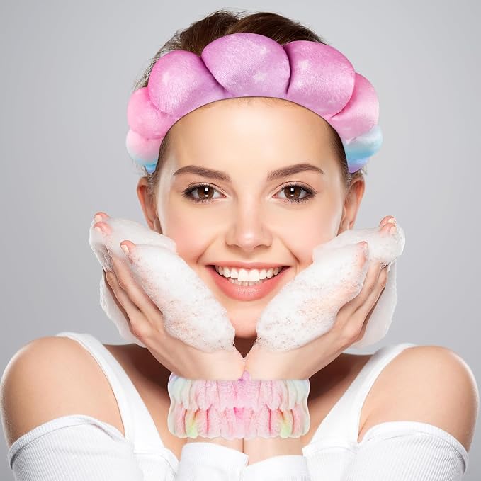 Zkptops Spa Headband for Washing Face Wristband Set Sponge Makeup Skincare - Image 2