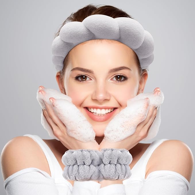 Zkptops Spa Headband for Washing Face Wristband Set Sponge Makeup Skincare - Image 2