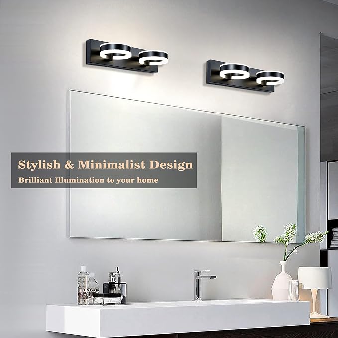 LED Bathroom Light Fixtures, 15inch Black Vanity Lights, Modern 2 Light Acrylic - Image 7