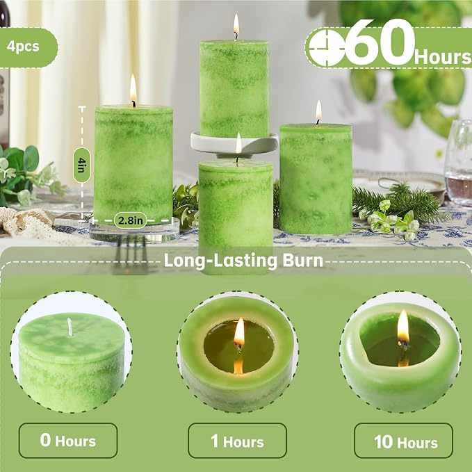 4 Pack Candied Citrus Scented Pillar Candles, Natural Essential Oils, 60H Long - Image 4