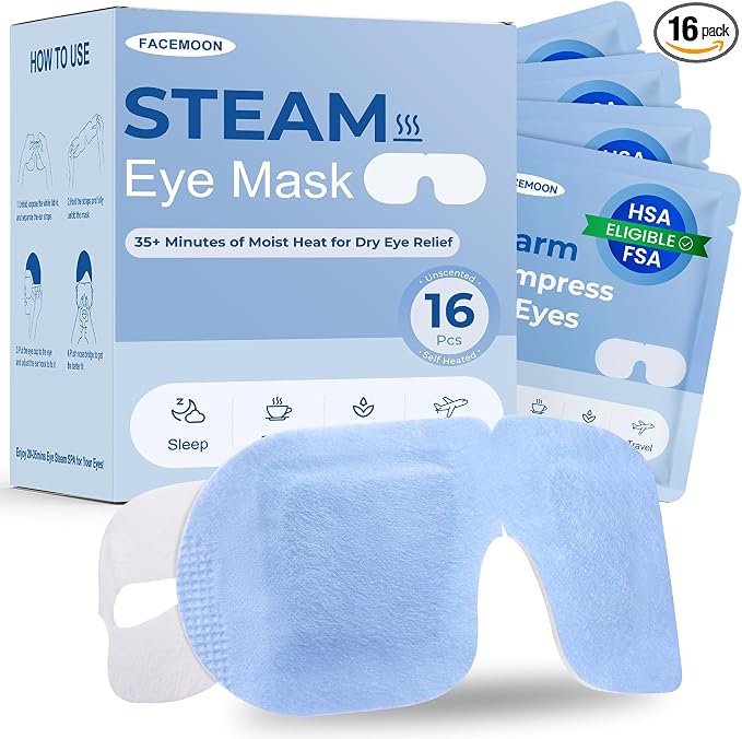 16 Pack Steam Eye Mask for Dry Eyes: Self-Heating Warm Compress for Stye Relief by FACEMOON
