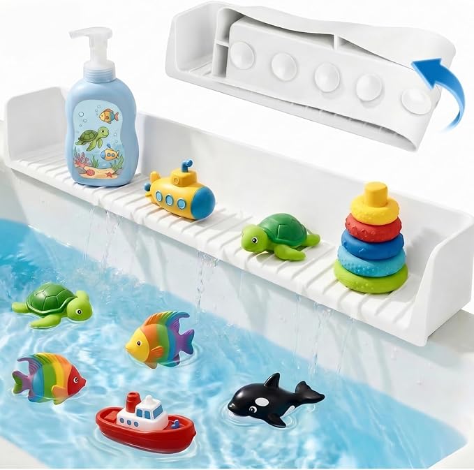 Bathtub Splash Guard for Tub Kids, Silicone Bath Toy Holder & Tub Side Tray by Unknown