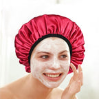 Three-Layer Terry Cloth Lined Satin Shower Cap, - Image 5