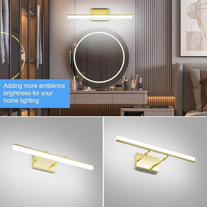 Aipsun Bathroom Vanity Light Brushed Gold Modern LED Vanity Lighting Over - Image 4