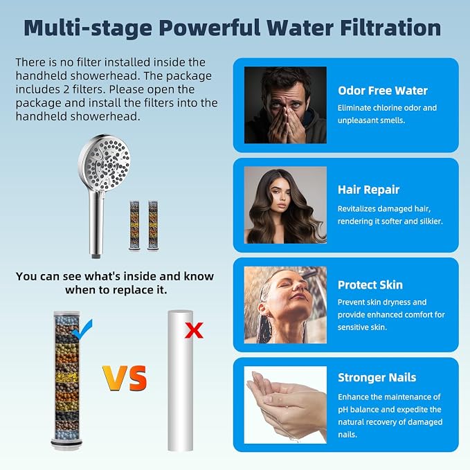 Hibbent All Metal 12'' Dual Filtered Rainfall Shower Head Combo, High Pressure - Image 5