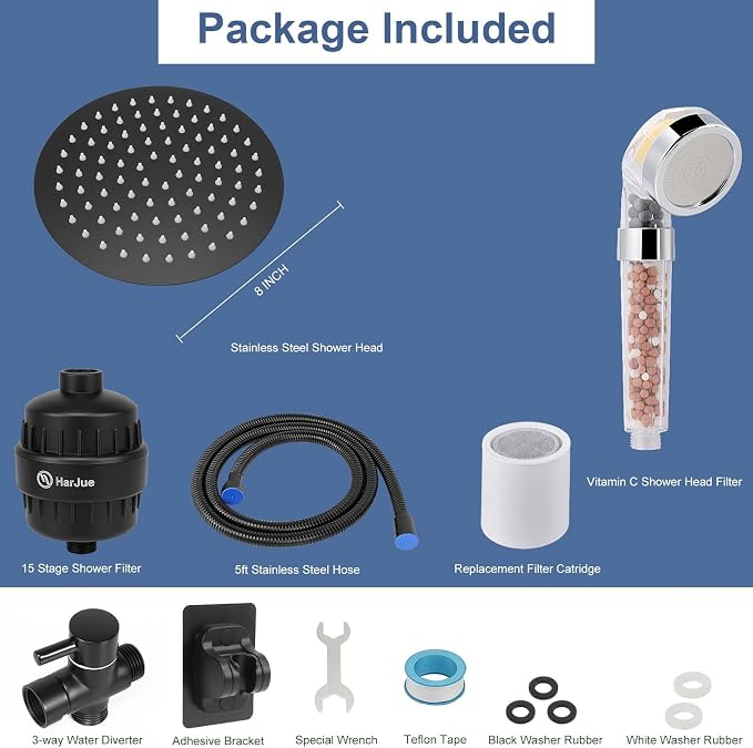 HarJue Filter Shower Head, High Pressure 8 Inch Rainfull - Image 8