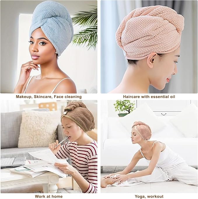 Soft Microfiber Hair Drying Towel Wrap, 5 Pack Elastic Hair Turbans - Image 7