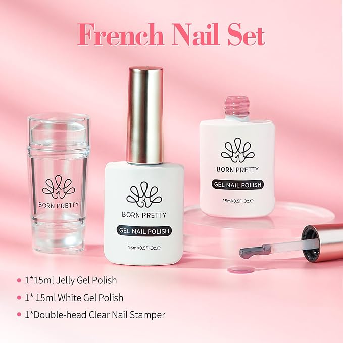 Born Pretty French Manicure Kit, Nail Stamper and 2Pcs Gel Nail Polish - Image 7