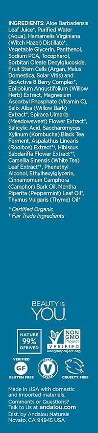 Andalou Naturals Toner Ounces, Willow Bark Pure Pore, 6 Fl Oz - Image 2